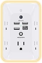 Outlet Extender with Night Light, Multi Plug Outlet, USB Wall Charger Surge Protector 4 USB Charging Port(1USB C), Power Strip Electrical Outlet Splitter Expander for Home Office Dorm Room ETL Listed