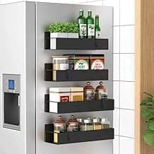 4 Pack Magnetic Spice Storage Rack Organizer for Refrigerator and Oven, Black Fridge Organizers and Storage