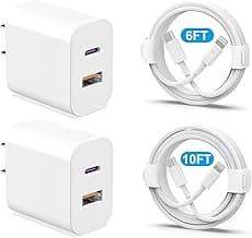 Phone Charger 2 Pack [MFi Certified] 20W Dual Port QC + PD 3.0 Power Adapter Fast Wall Charger Block with 6FT&10FT Type C to Lightning Cable for iPhone 14 13 12 11 Pro Max XR XS X,iPad More