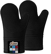 Gorilla Grip Heat and Slip Resistant Silicone Oven Mitts Set, Soft Cotton Lining, Waterproof, BPA-Free, Long Flexible Thick Gloves for Cooking, Kitchen Mitt Potholders, 12.5 in, Black