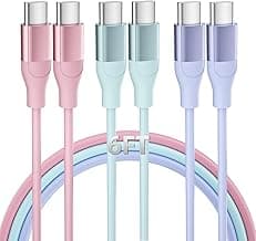 Type C Fast Charging Cable 3 Pack 6 FT 60W USB C Charger Cable USB C to USB C Cord Compatible iPhone 15/15 Pro/15 Plus/15 Pro Max iPad Mini Pro Air MacBook Air Pro Switch Pixel LG and More