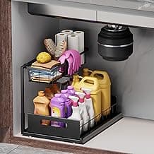 Under Sink Organizers and Storage 2 Tier Slide Out Kitchen Cabinet Organizer Sturdy Metal Bathroom Storage, Black