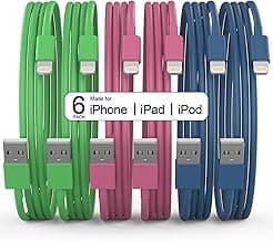 6Pack(3/3/6/6/6/10 FT) Original [Apple MFi Certified] iPhone Charger Fast Charging Lightning Cable iPhone Charger Cord for iPhone 14/13/12/11 Pro Max/XS MAX/XR/XS iPad AirPods-Green and Pink and Blue