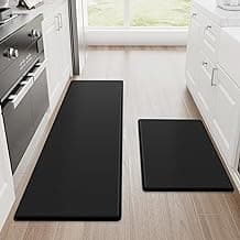 Kitchen Mats, 2PCS Kitchen Rugs, Cushioned Anti Fatigue Kitchen Mats for Floor, Non-Slip Standing Desk Mat, Waterproof Kitchen Rug Set for Kitchen, Floor, Office,17.3"×30"+17.3"×47",Black