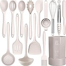 Silicone Cooking Utensils Set - 446°F Heat Resistant Kitchen Utensils,Turner Tongs,Spatula,Spoon,Brush,Whisk,Kitchen Utensil Gadgets Tools Set for Nonstick Cookware,Dishwasher Safe (BPA Free)