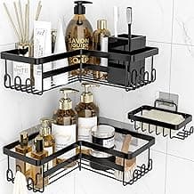 StorageRight Corner Shower Caddy, 3 Pack Adhesive Bathroom Accessories with Soap Holder, Storage Stainless Shower Organizer Shelf with Hooks, No Drilling Shower Shelves for Bathroom, Dorm and Kitchen